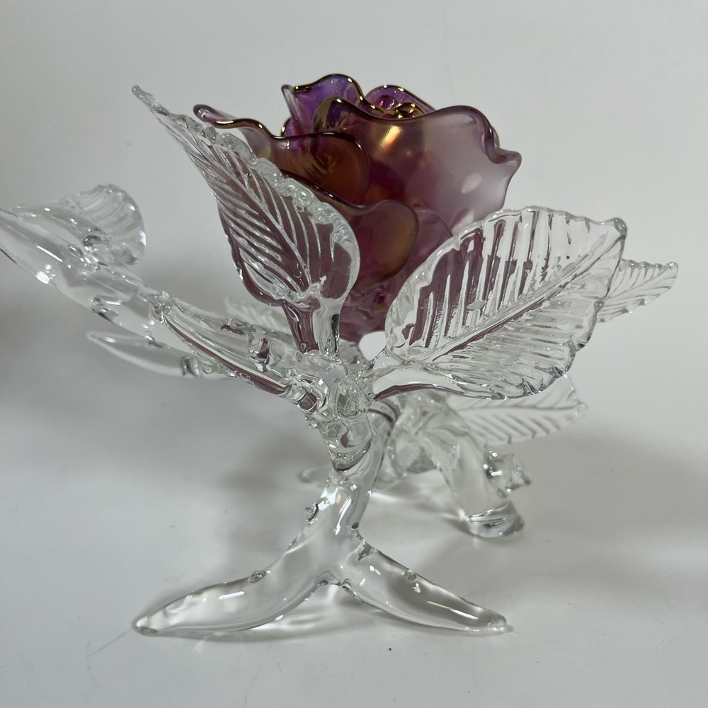 Art Glass Crystal Lavender Flower Purple and Gold, Signed - Picture 4 of 16